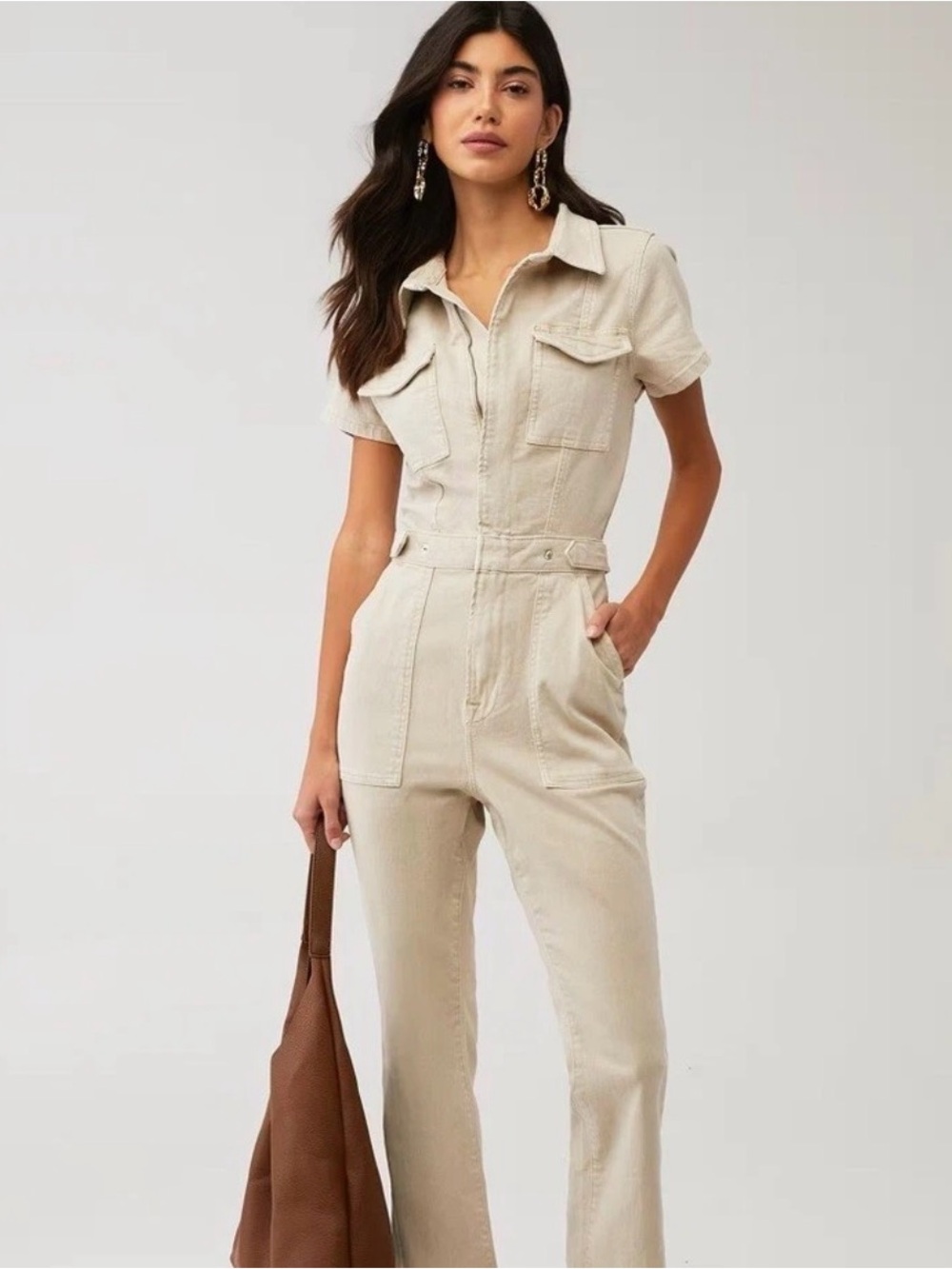 Good American Fit For Success Utility Jumpsuit in Bone Sz 1 Small
